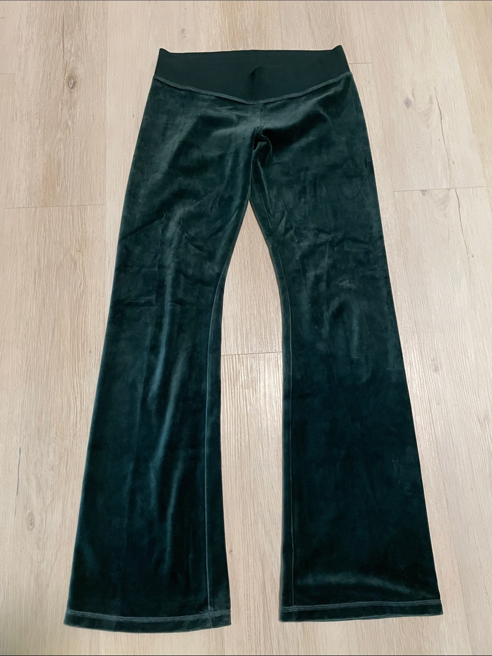 Express Dark Green Velour Flared Track Pants